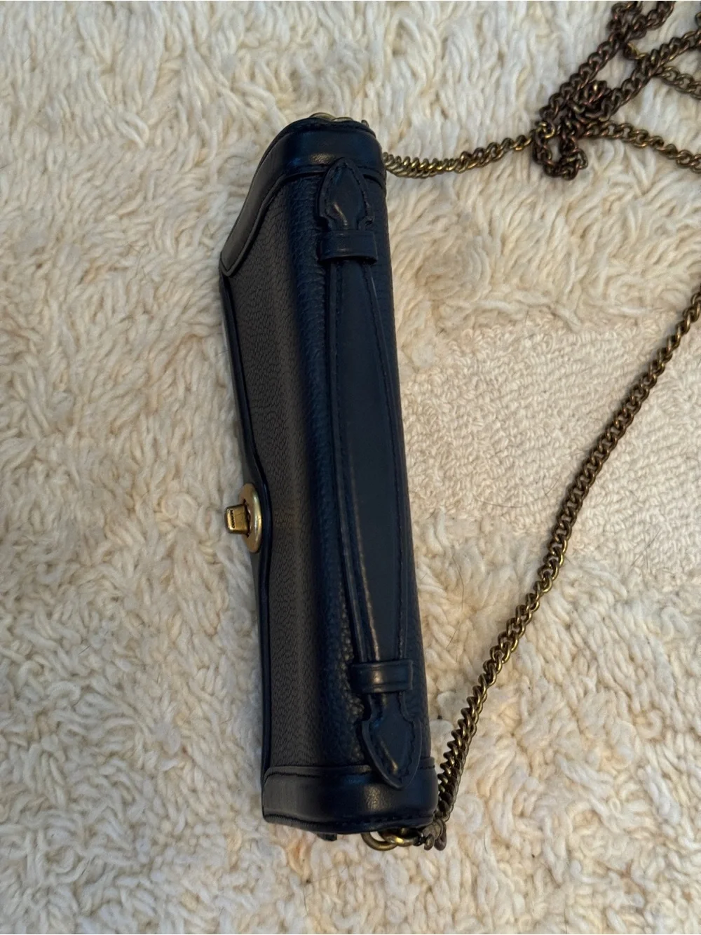 Coach Black Pebbled Leather Crossbody with Gold Turnlock Accent